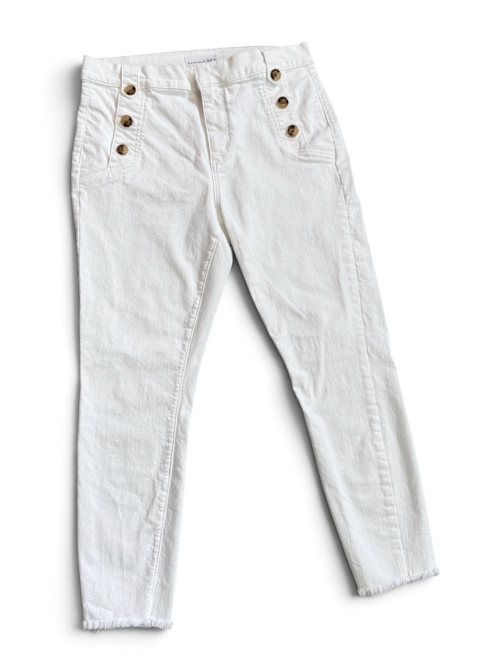 LOFT White Button-Accent Stretch Jeans Size 8